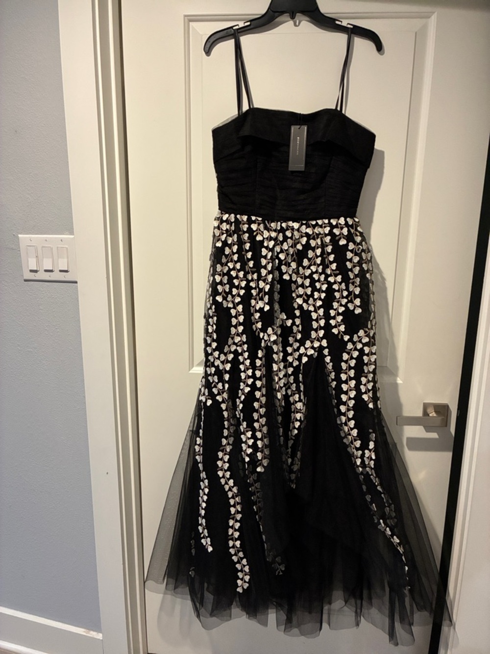 BCBGMaxAzria Black and White Embellished Tulle Wedding Dress
